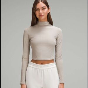 lululemon athletica white/grey Fitted Crop Long Sleeve Top